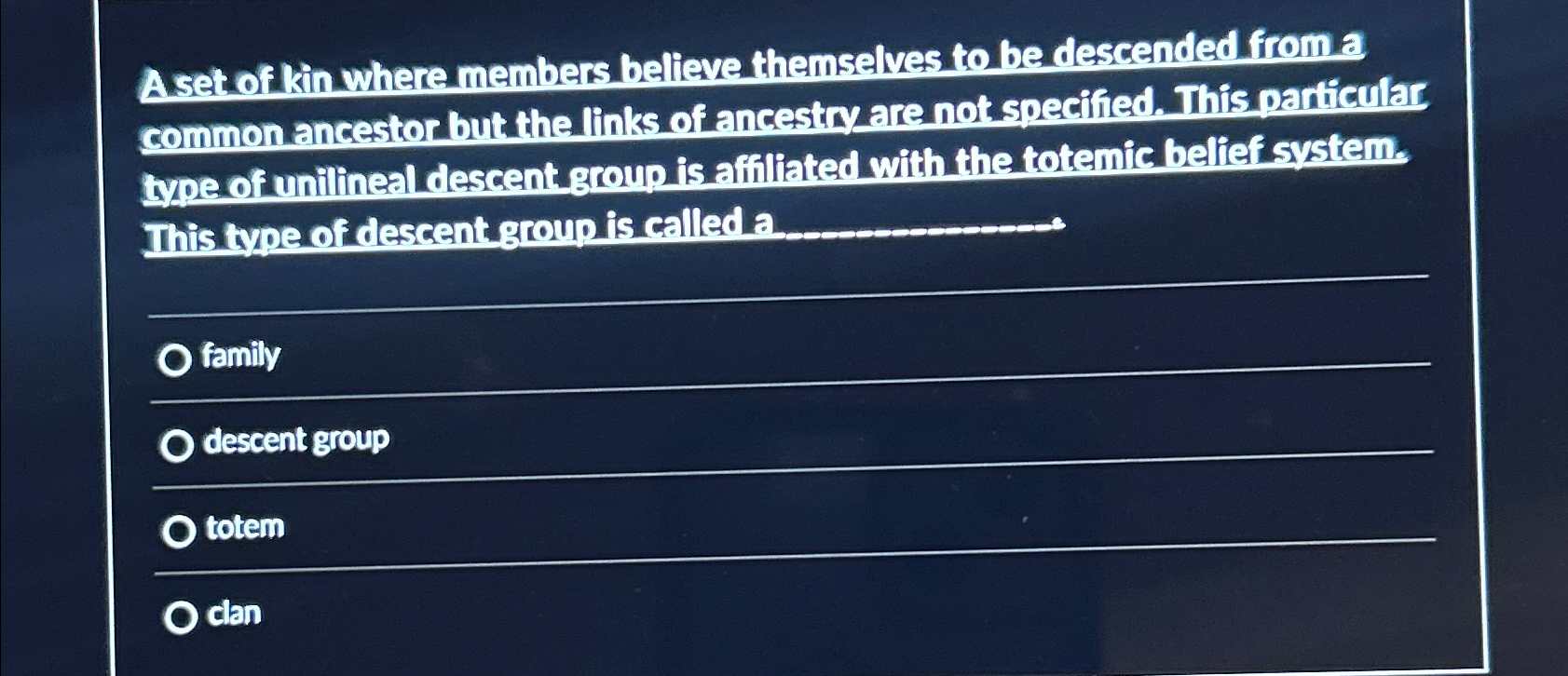 Aset of kin where members believe themselves to