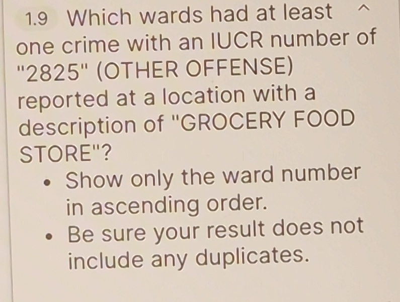 1 . 9 Which wards had at least one crime with an