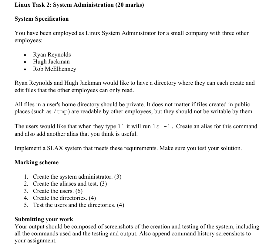 Linux Task 2 : System Administration ( 2 0 marks