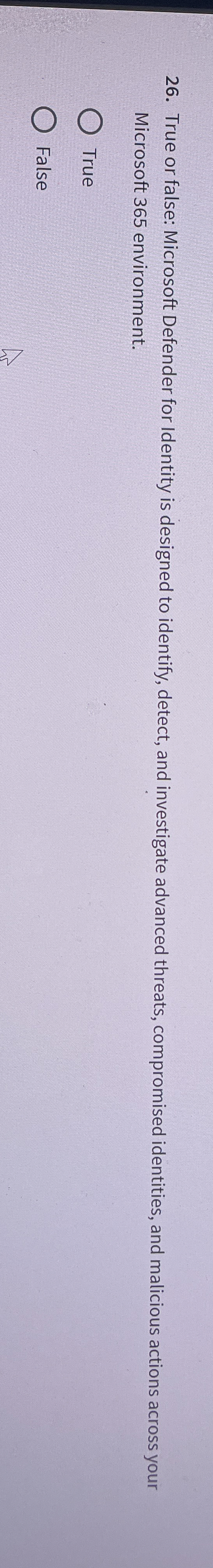 True or false: Microsoft Defender for Identity is