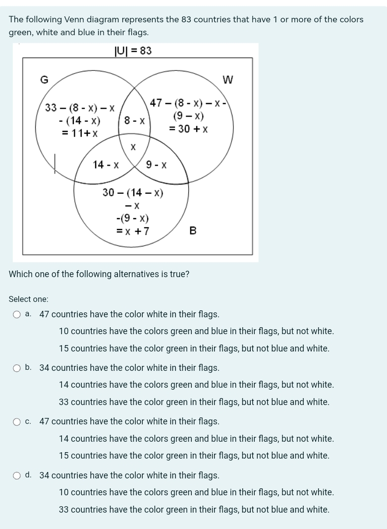 The following Venn diagram represents the 8 3