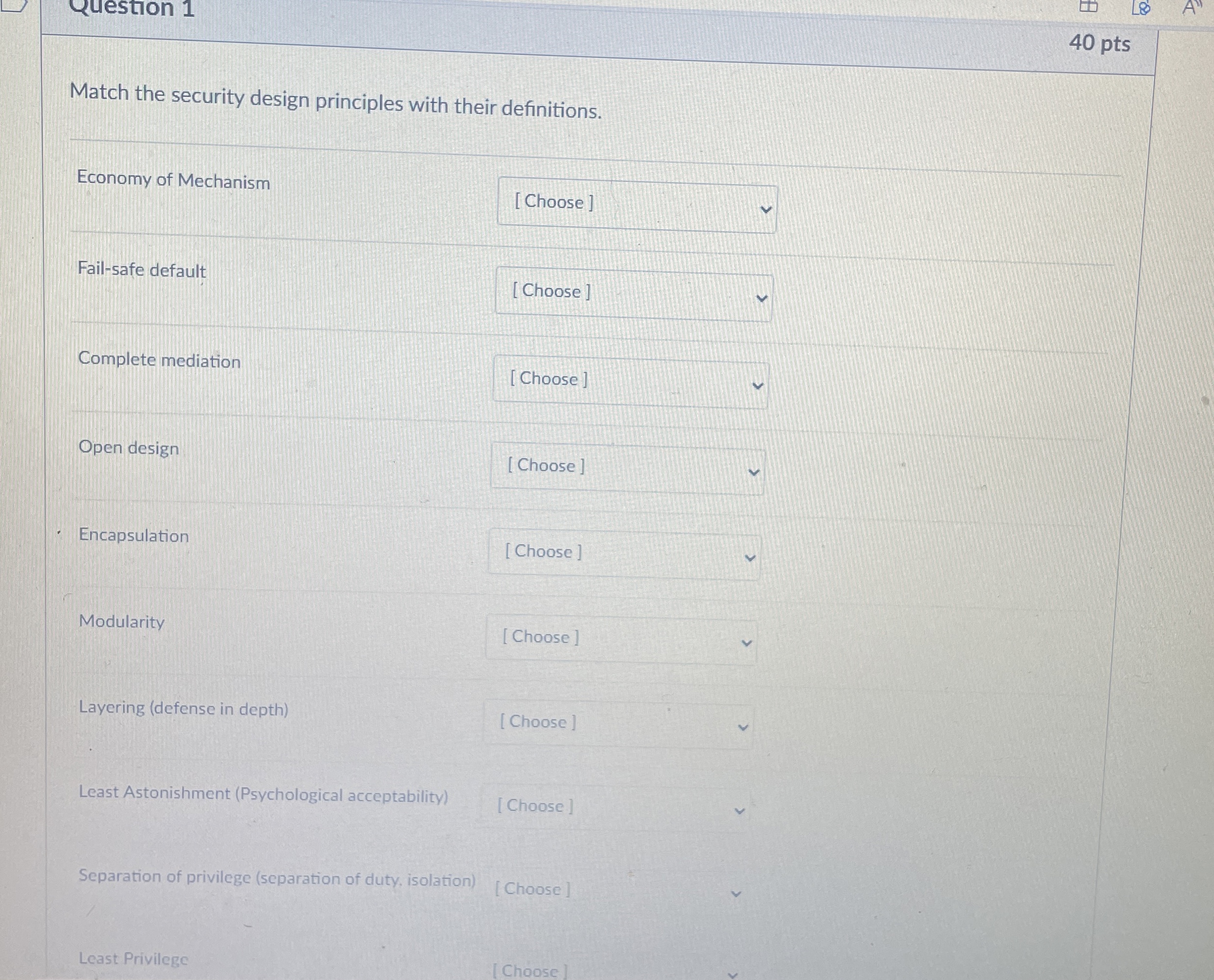 Match the security design principles with their