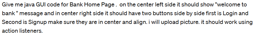 Give me java GUI code for Bank Home Page . on the