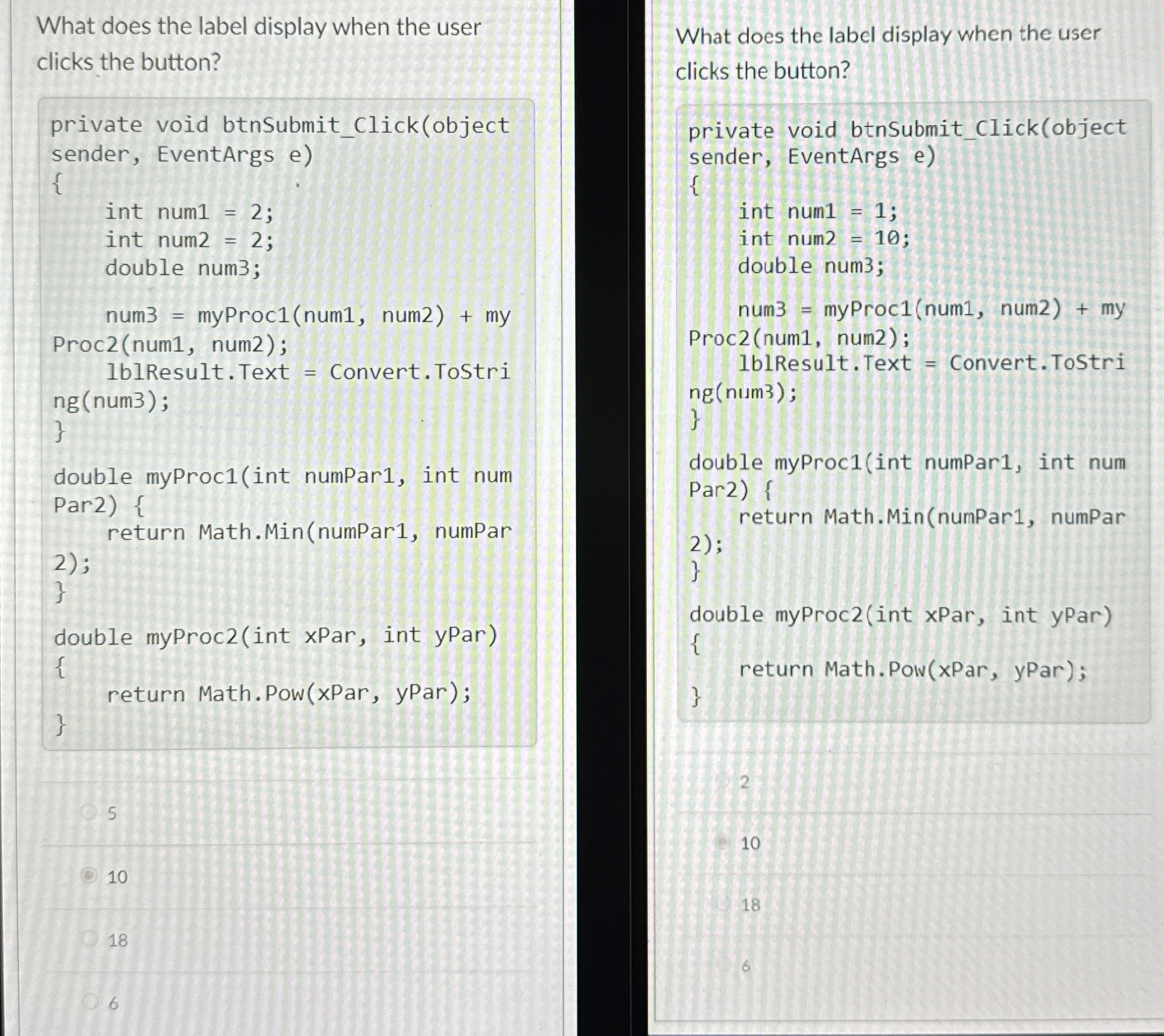 A . ) What does the label display when the user