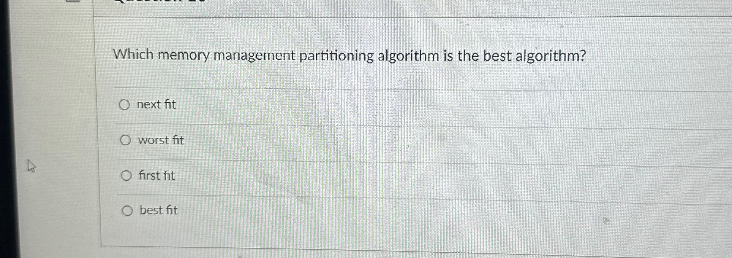 Which memory management partitioning algorithm is
