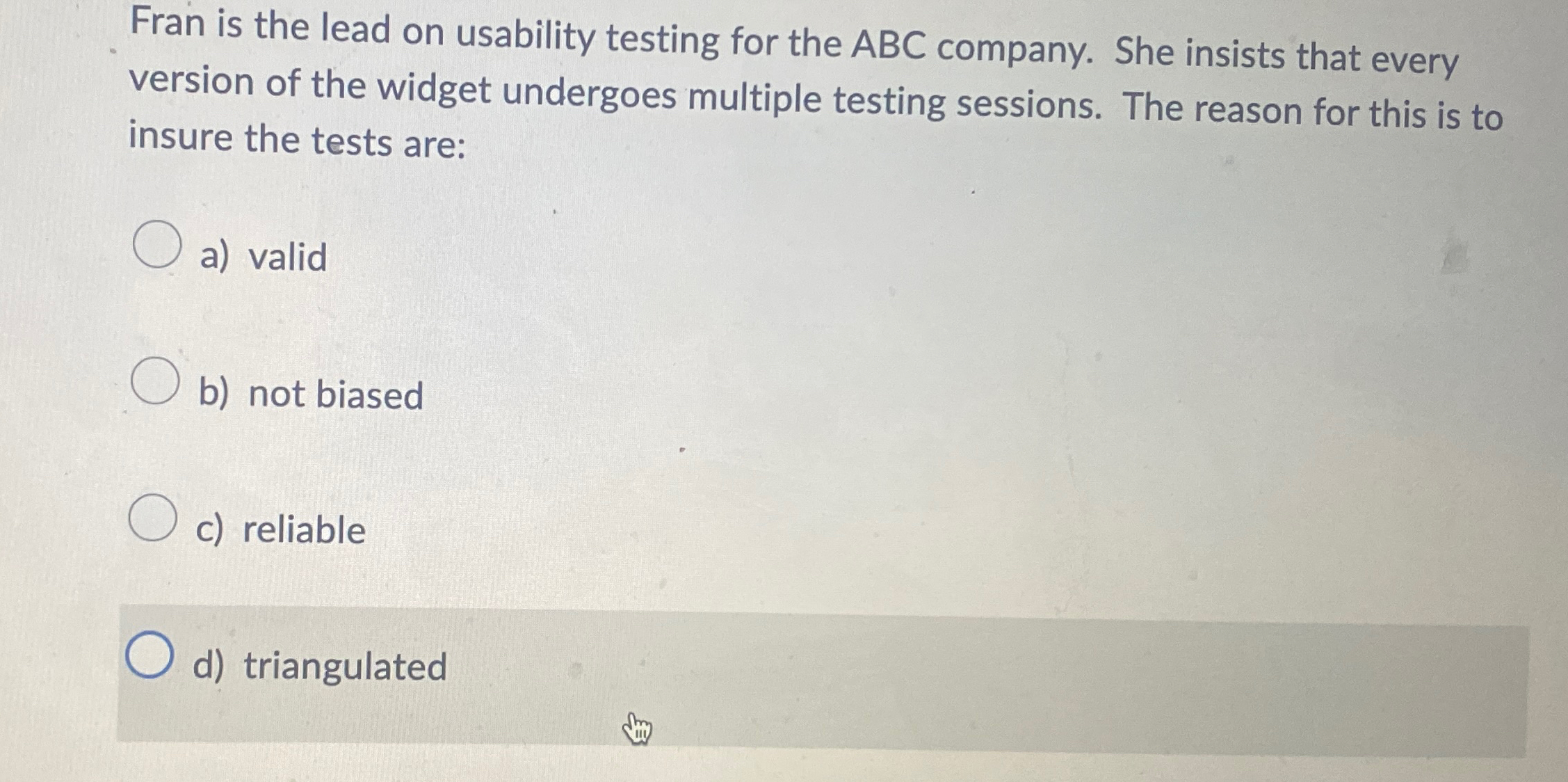 Fran is the lead on usability testing for the ABC