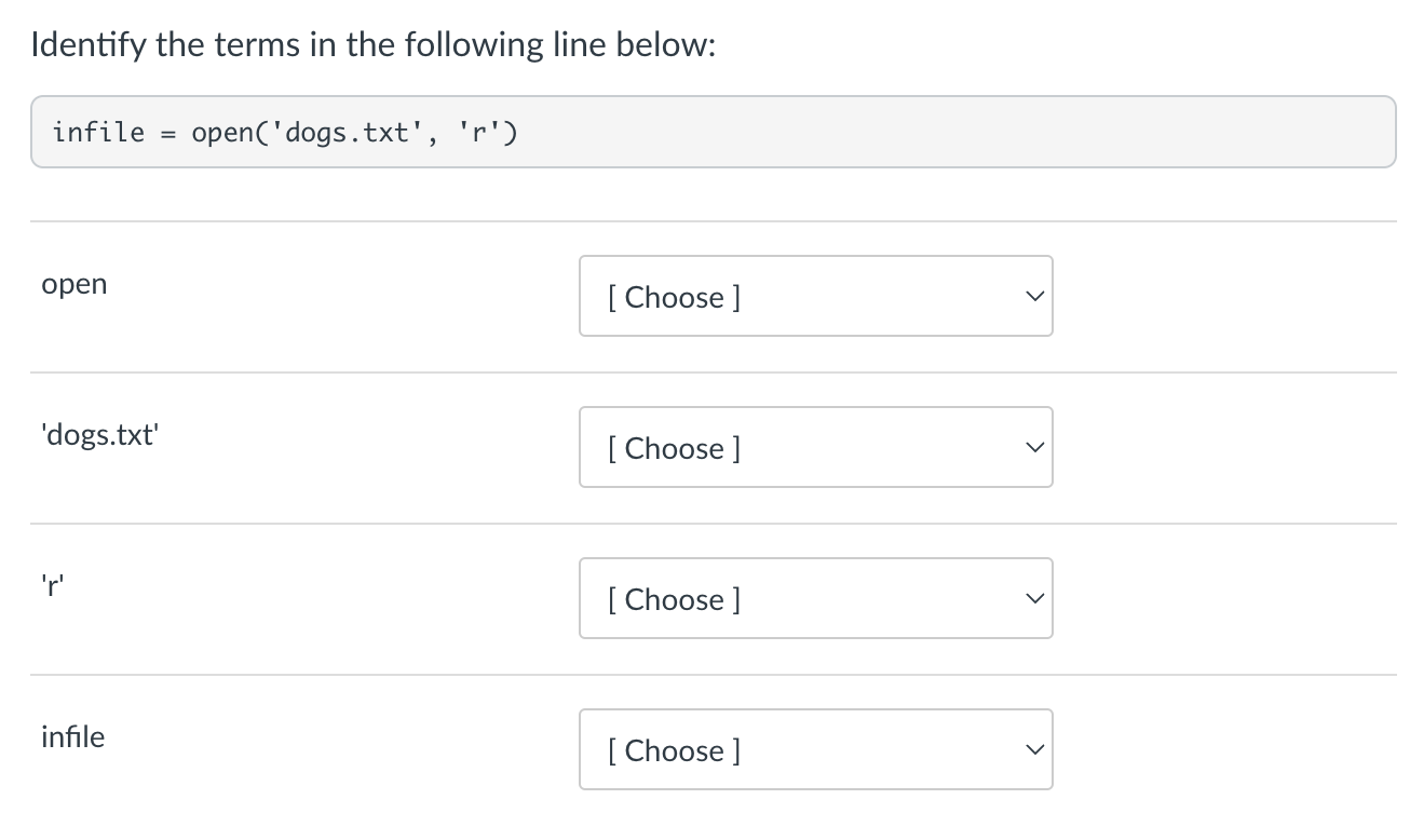 Identify the terms in the following line below: