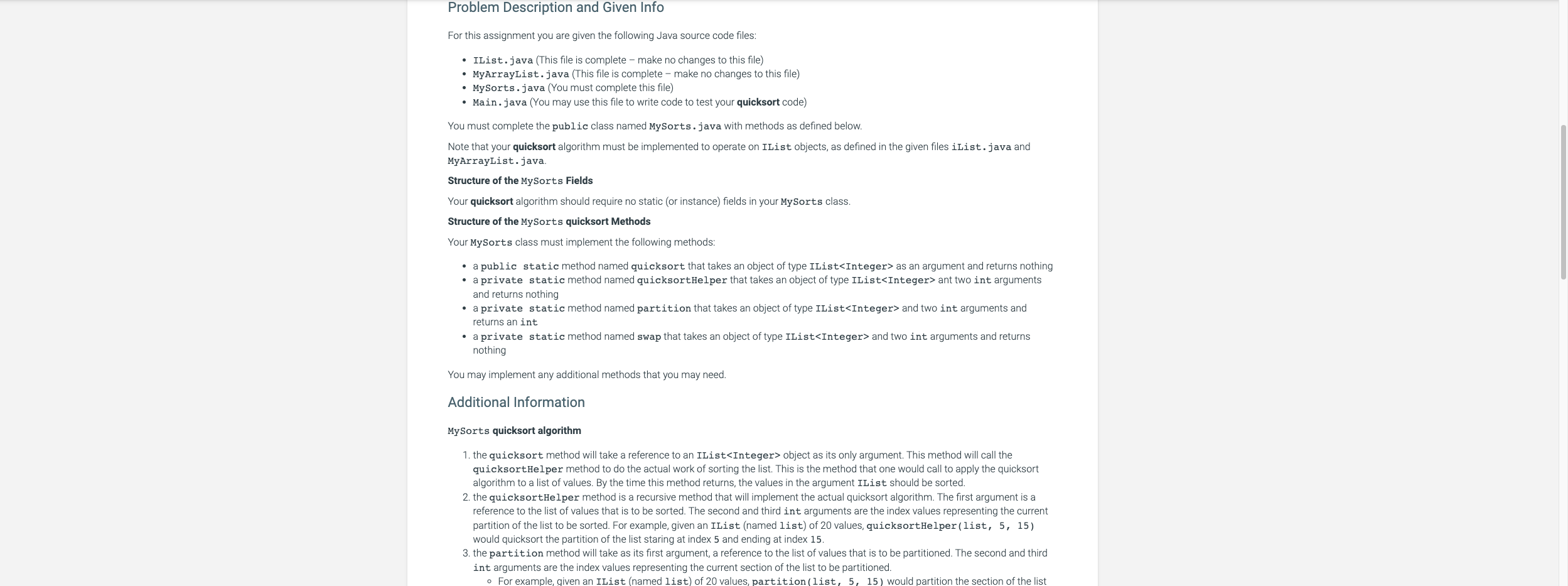* * * * * I just need MySorts.java and Main.java