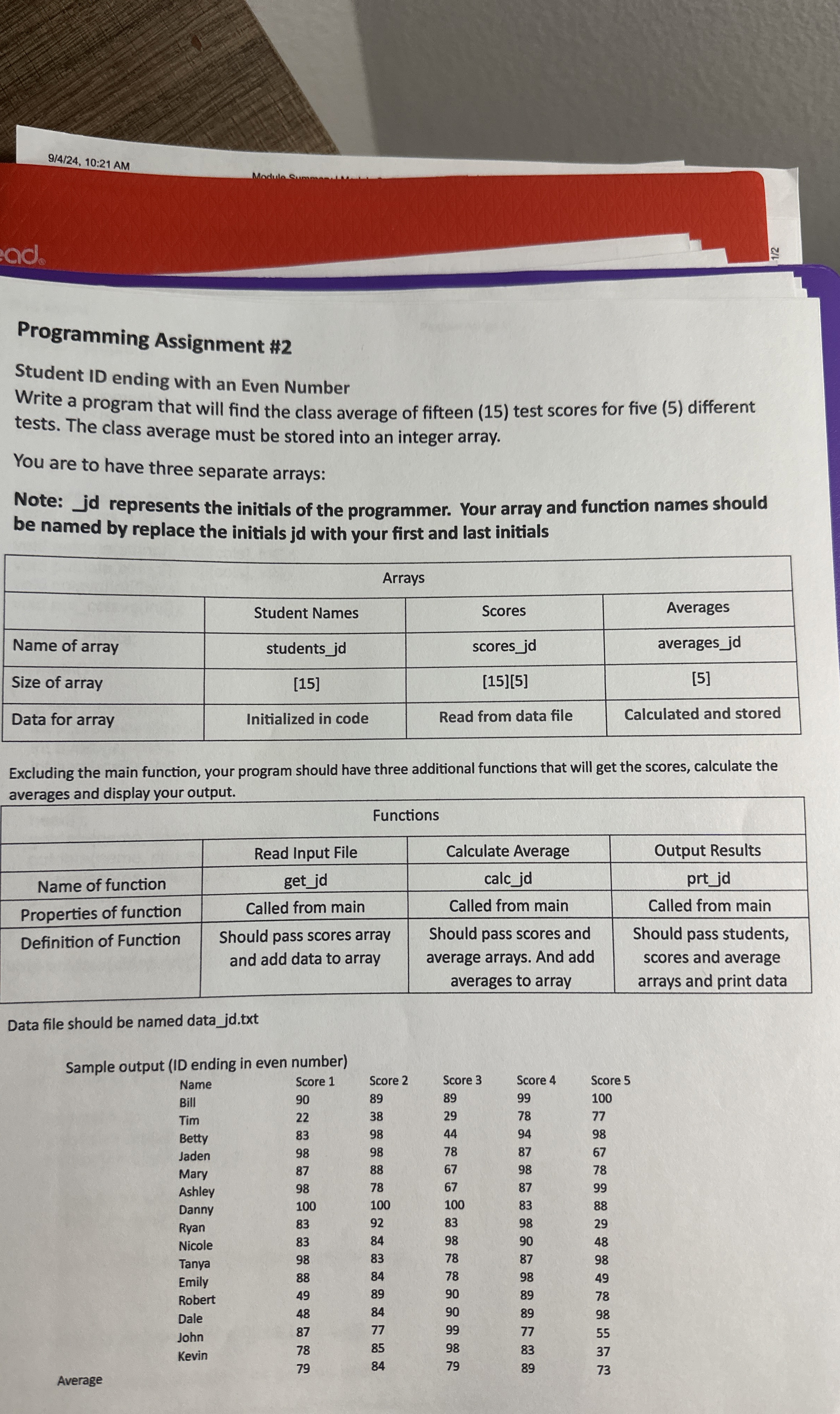 Programming Assignment # 2 in c + + Student ID