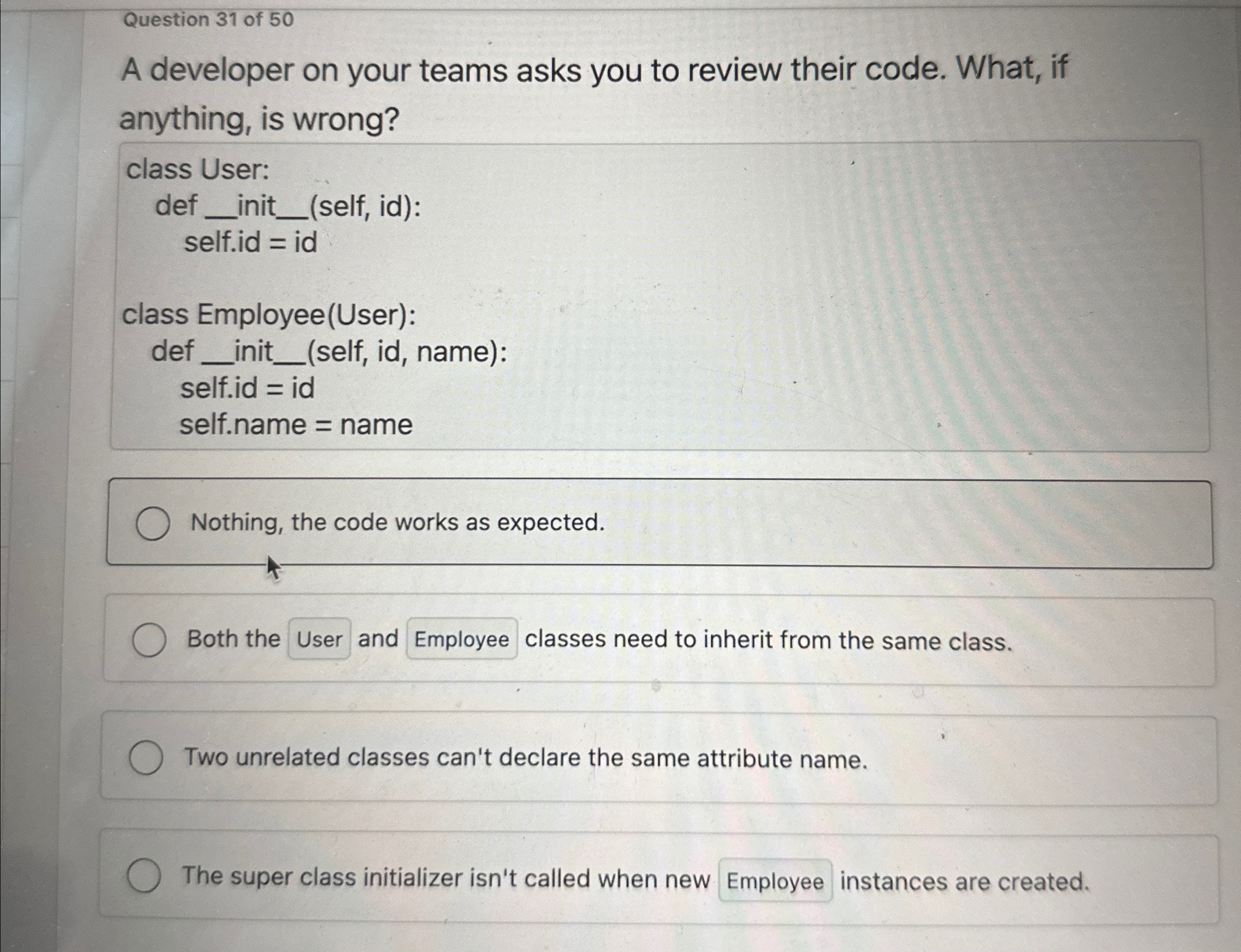 Question 3 1 of 5 0 A developer on your teams