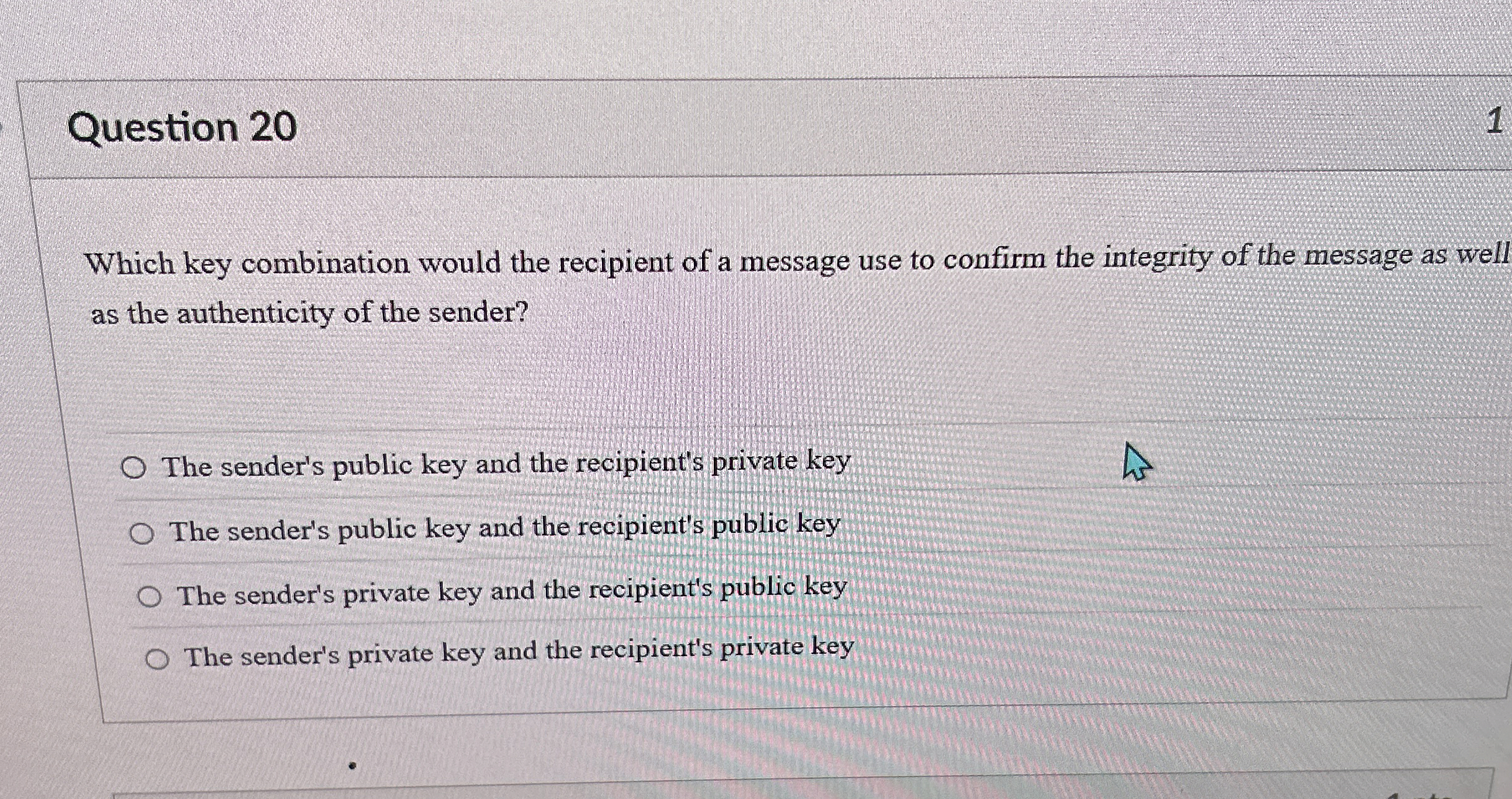 Question 2 0 1 Which key combination would the