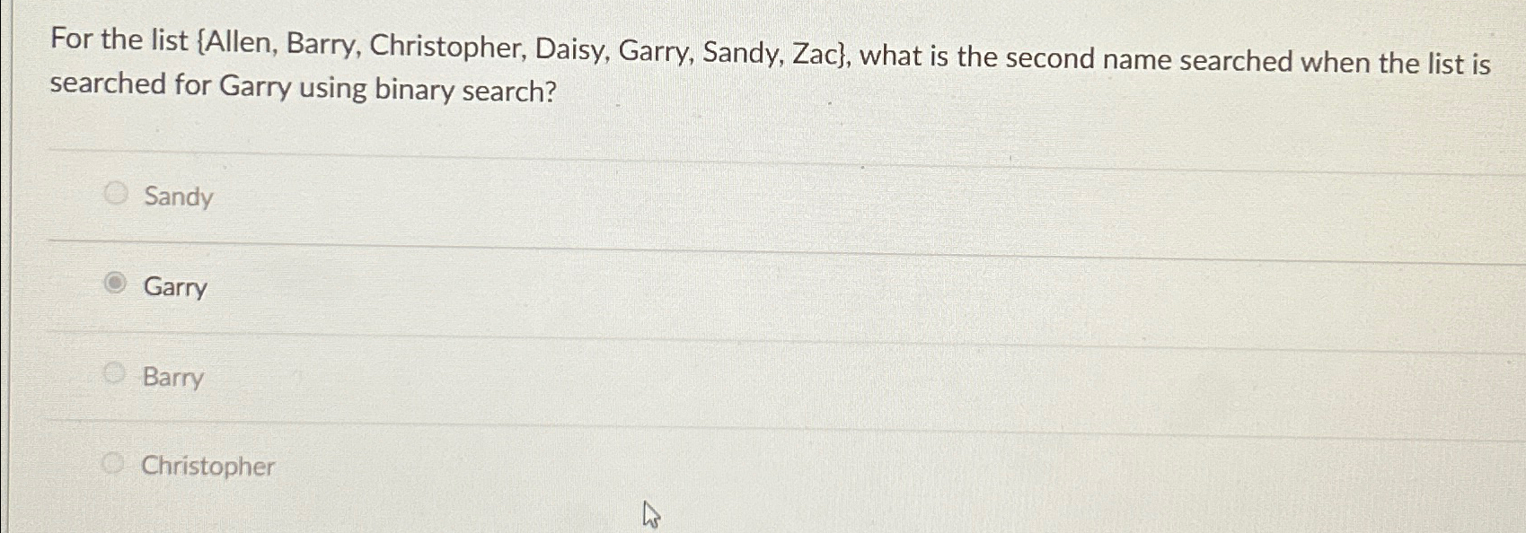 For the list { Allen , Barry, Christopher, Daisy,