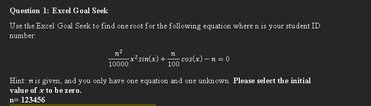 Question 1 : Excel Goal Seek Use the Excel Goal