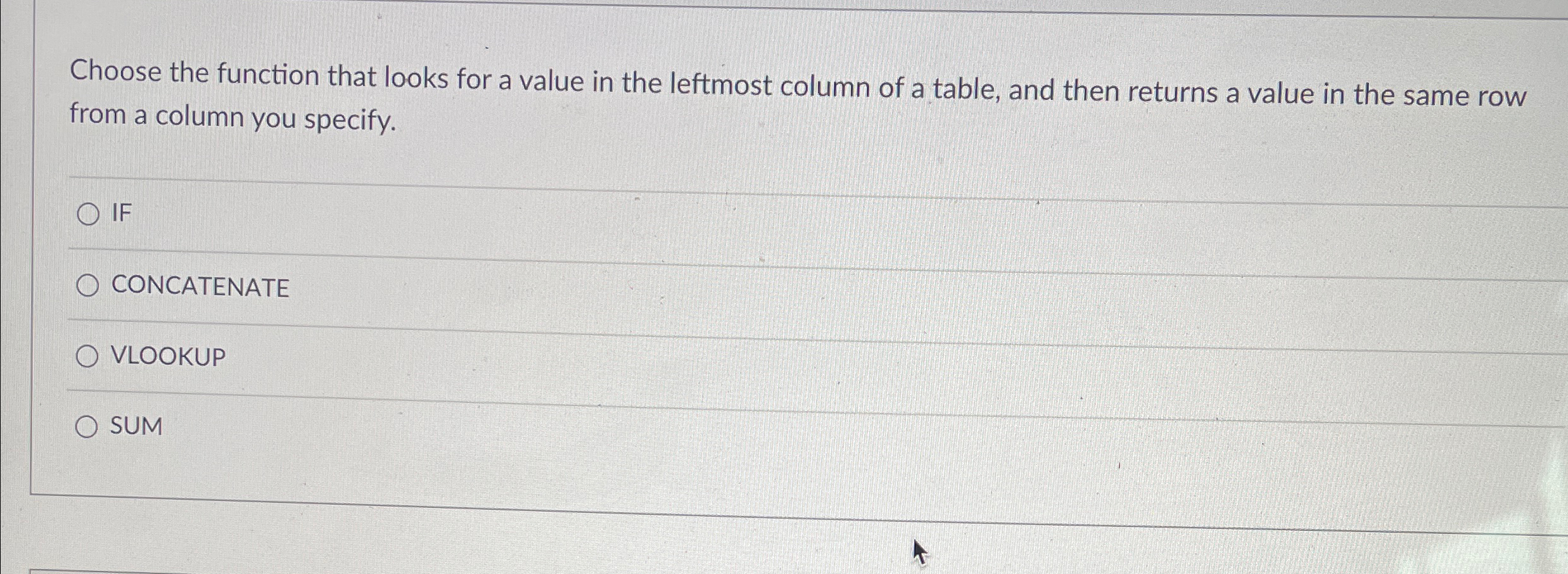 Choose the function that looks for a value in the