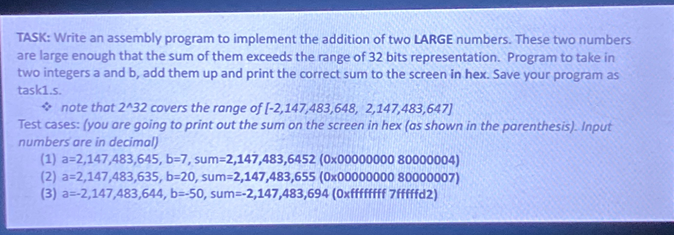 TASK: Write an assembly program to implement the