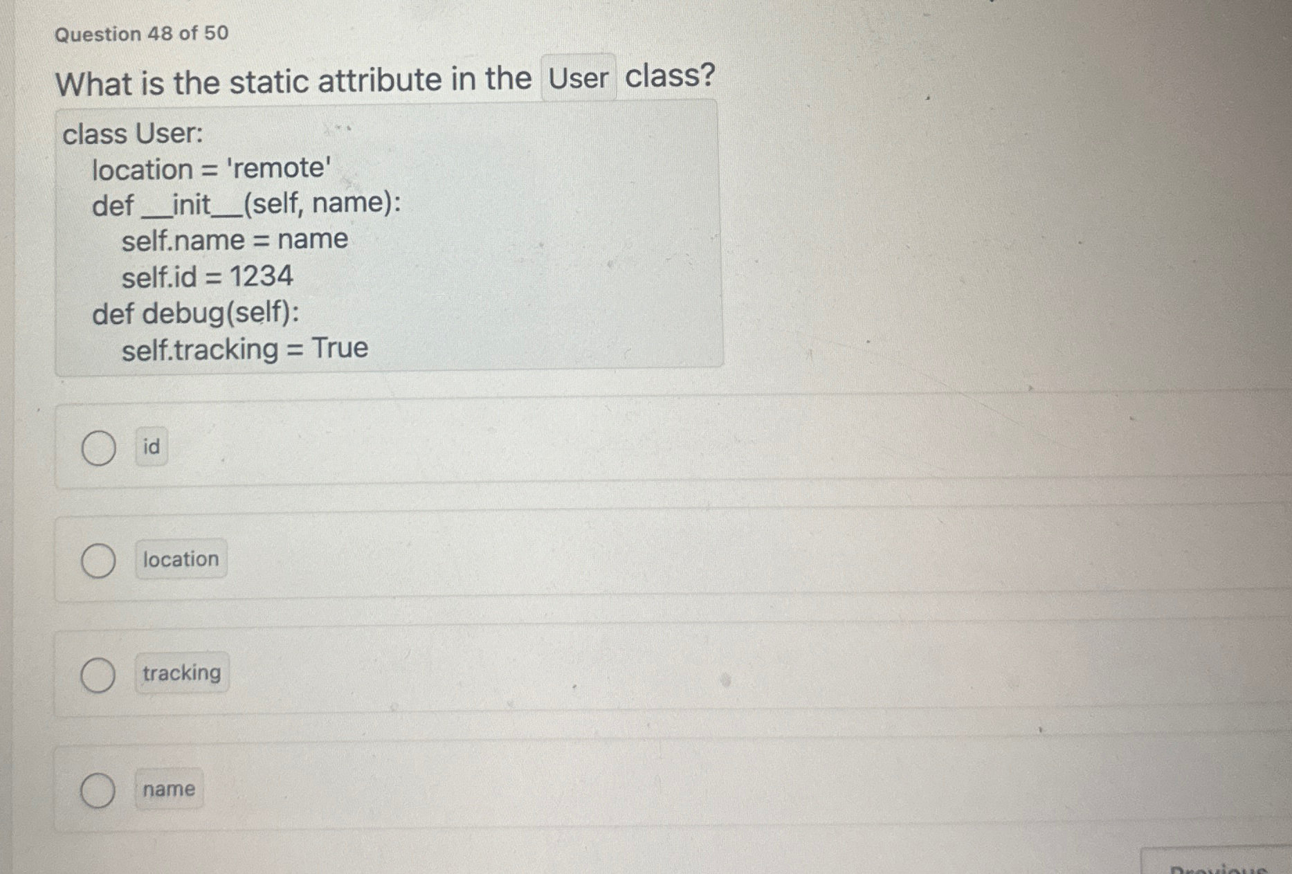 Question 4 8 of 5 0 What is the static attribute