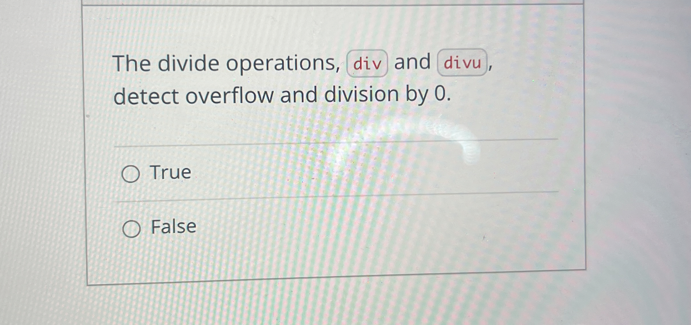 The divide operations, and divu detect overflow