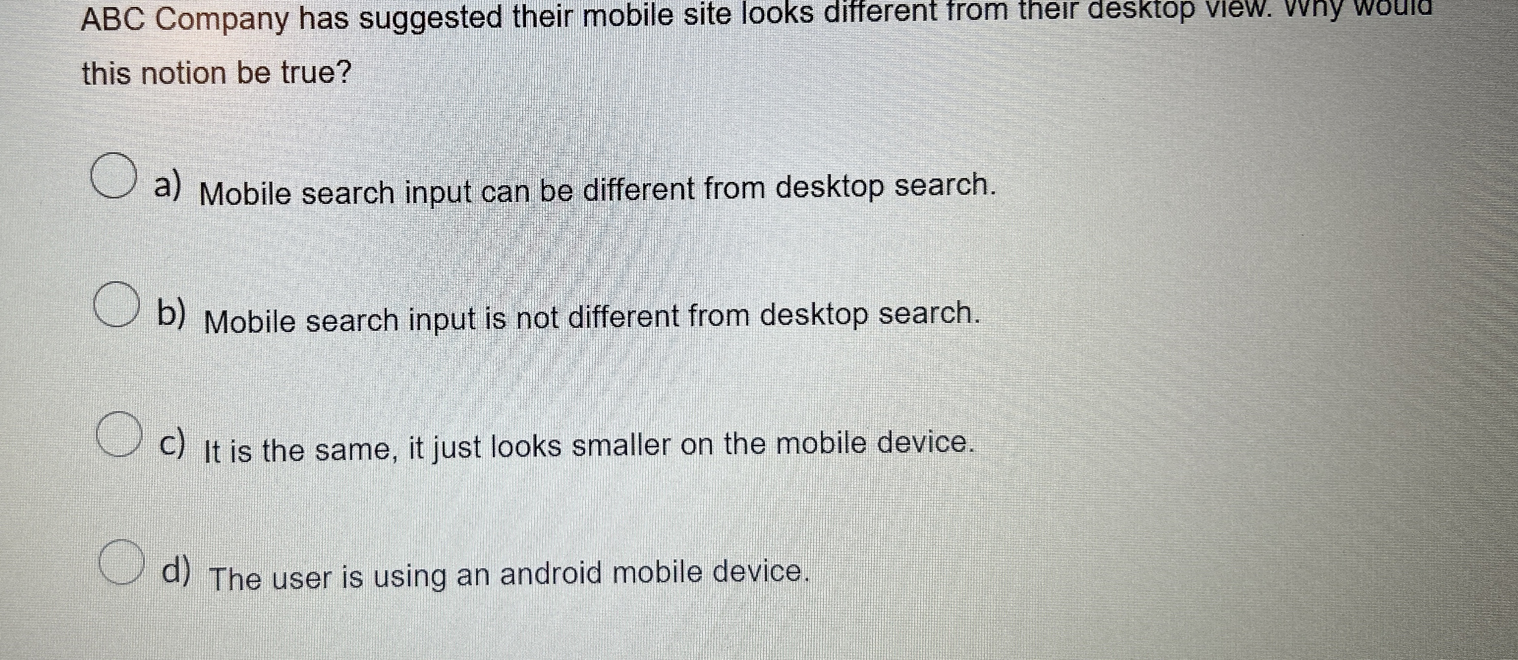 ABC Company has suggested their mobile site looks