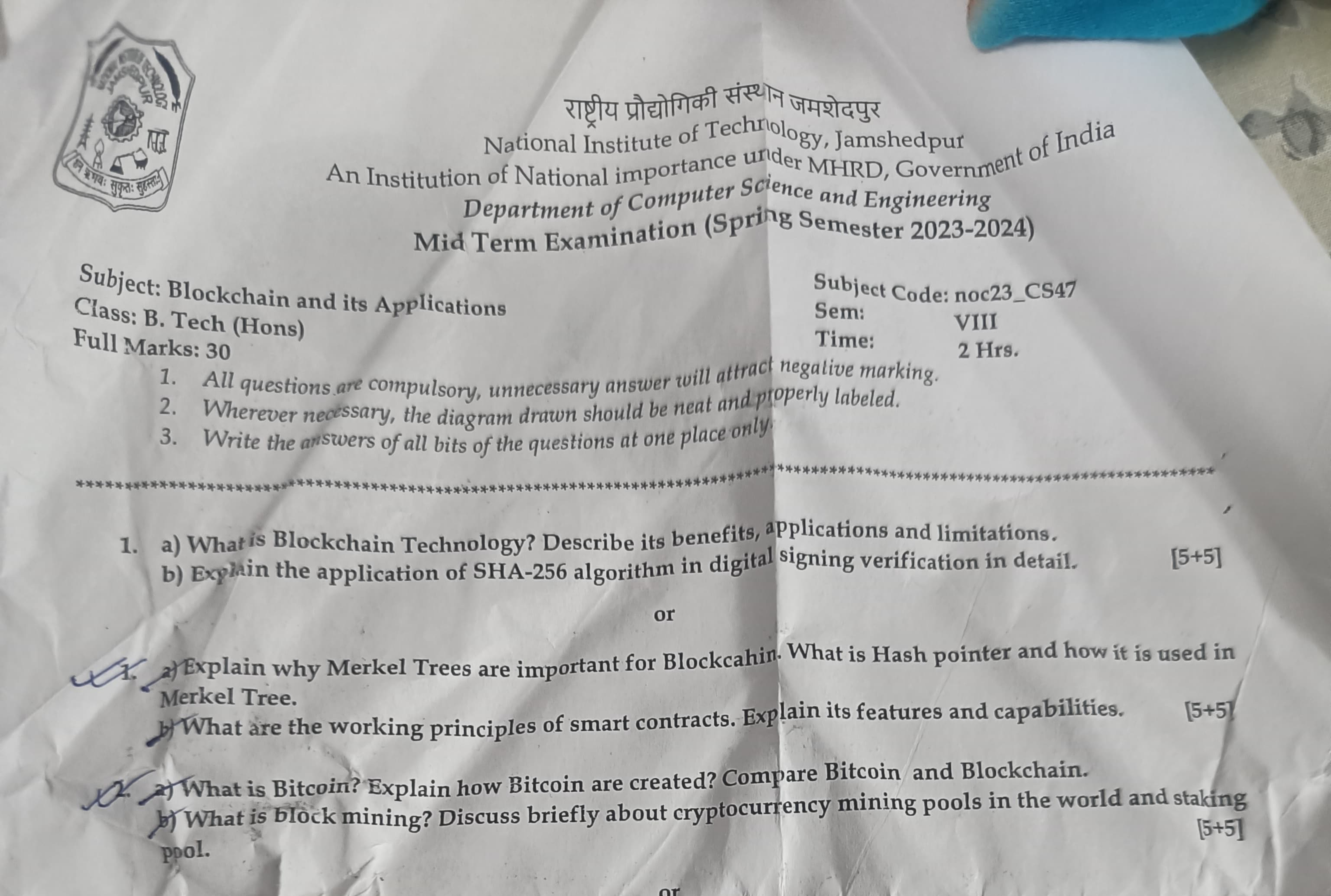 Write the answers of all bits of the questions at