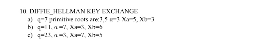 DIFFIE _ HELLMAN KEY EXCHANGE a ) q = 7 primitive