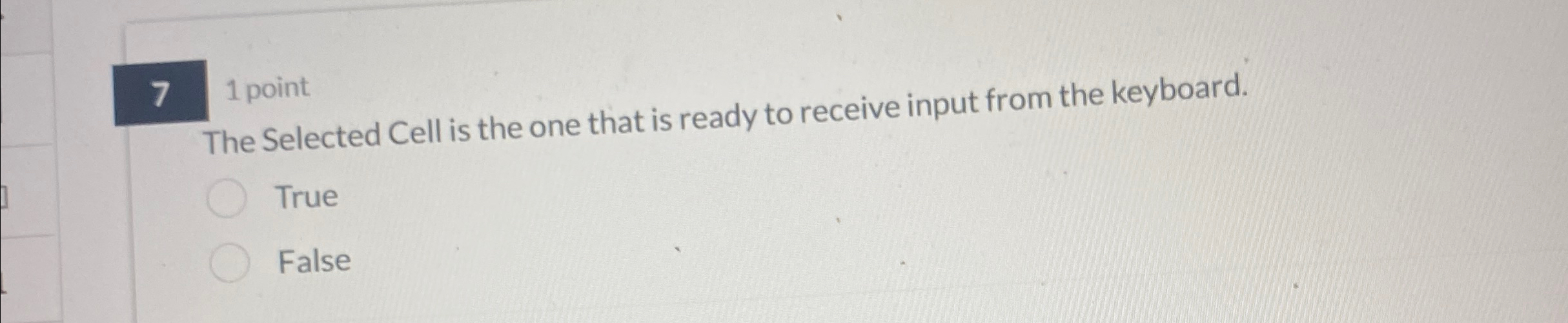 7 1 point The Selected Cell is the one that is