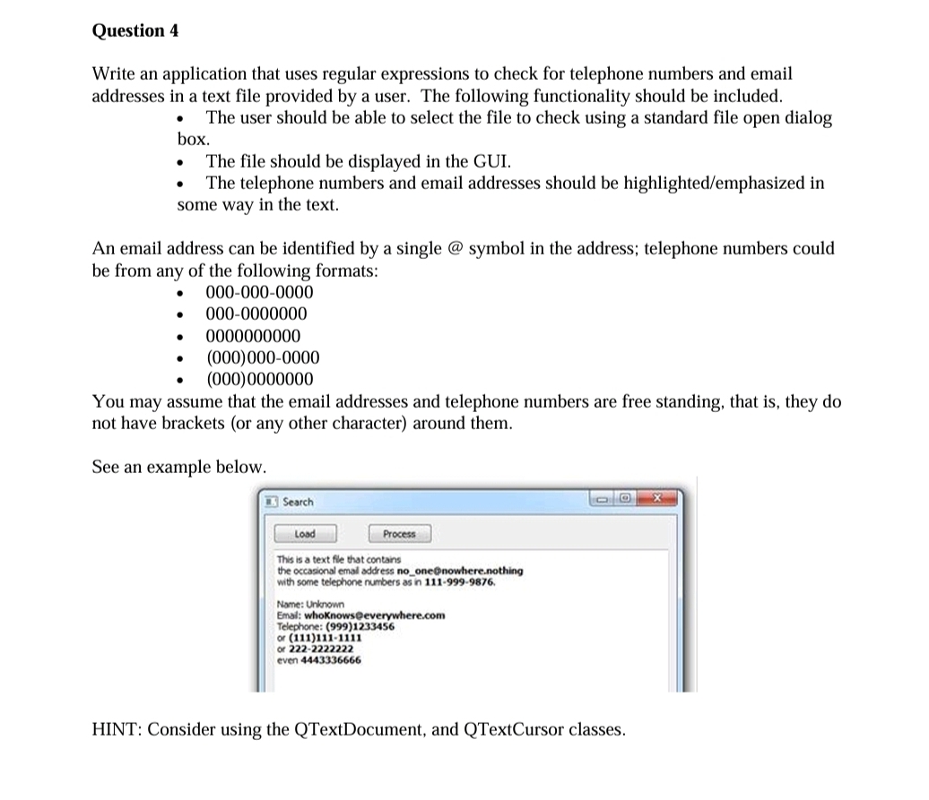 Question 4 Write an application that uses regular