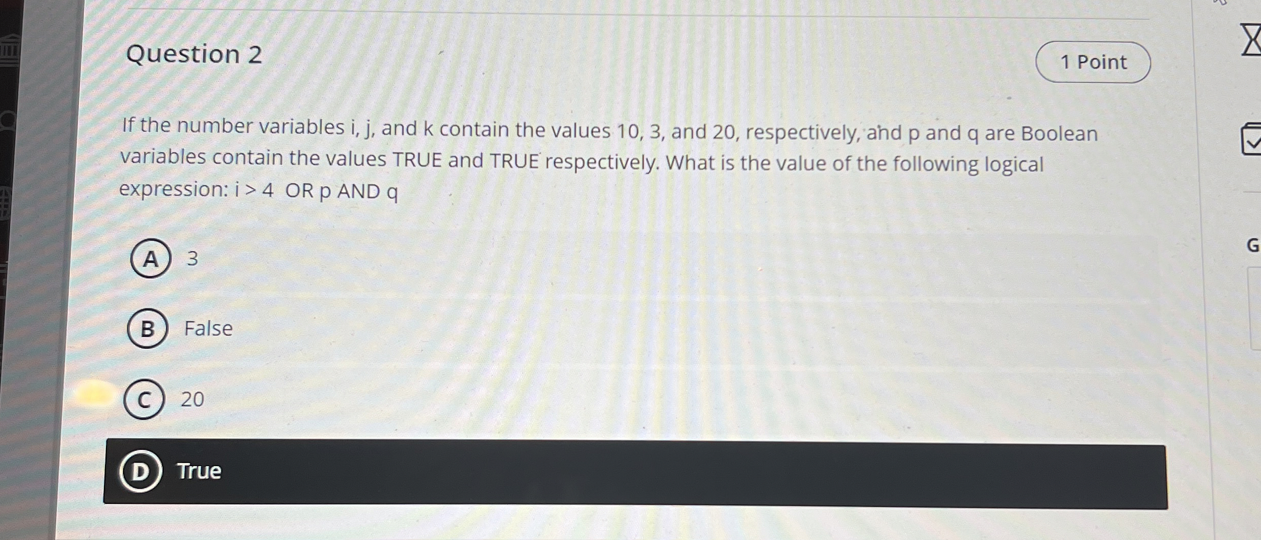 Question 2 1 Point If the number variables i , j