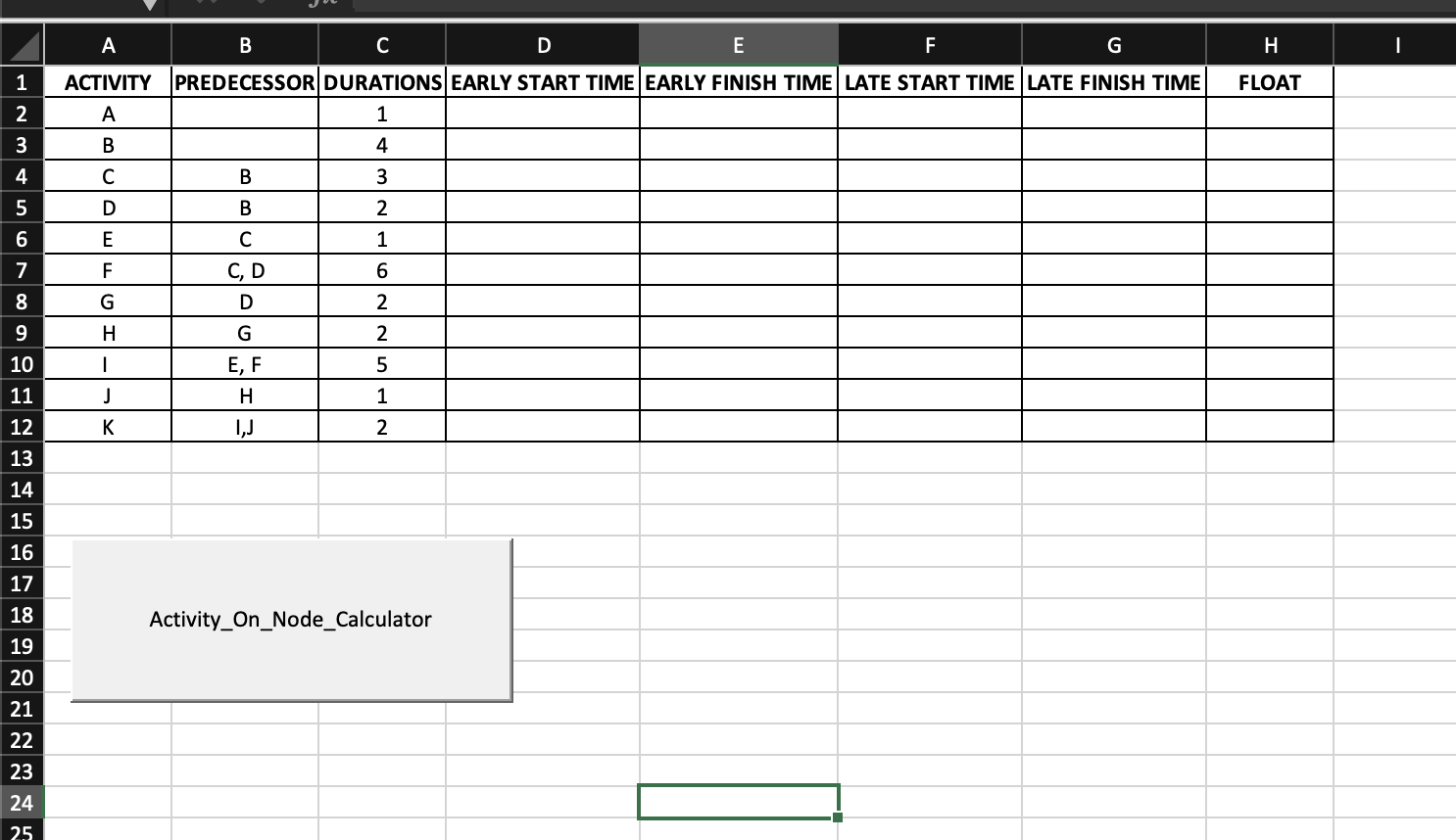 Devlop a VBA code that calulates an Activty On