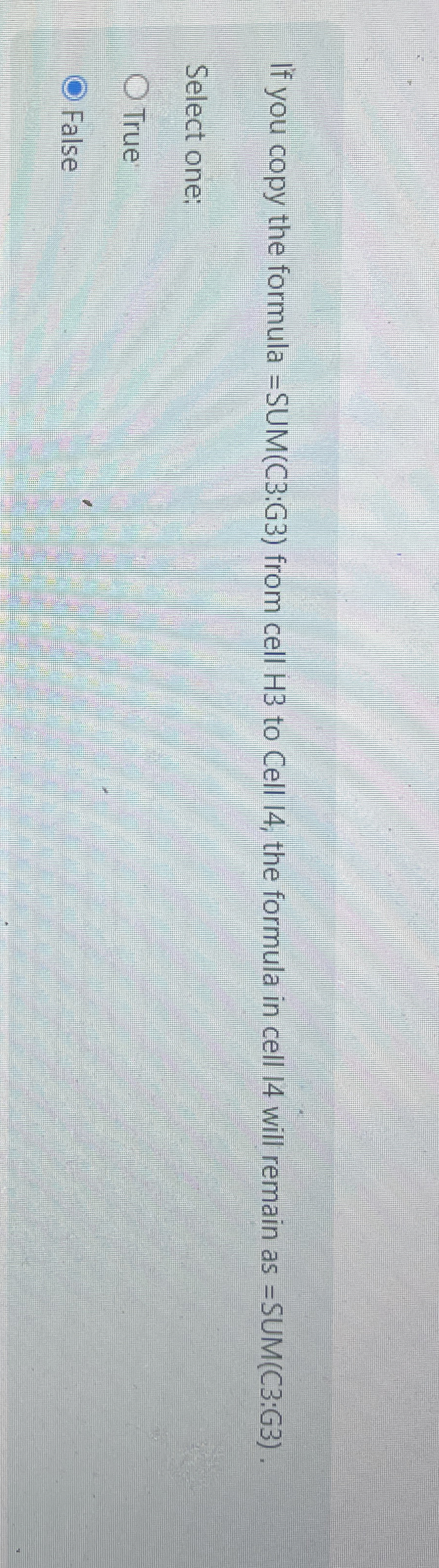 If you copy the formula = SUM ( C 3 :G 3 ) from