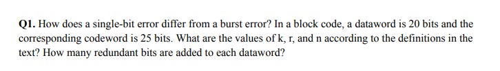 Please Solve this Data Communication Question : Q