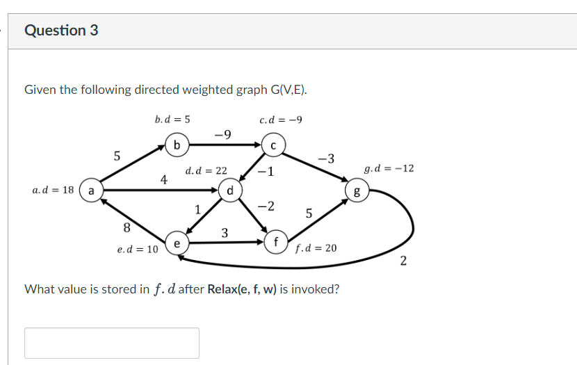 Question 3 Given the following directed weighted