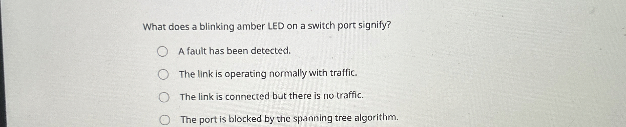 What does a blinking amber LED on a switch port