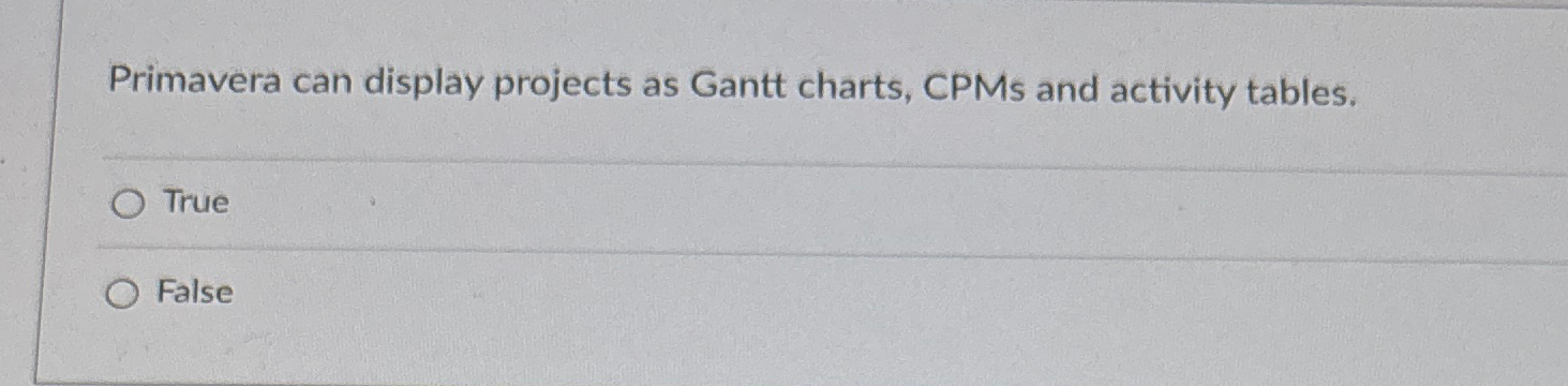 Primavera can display projects as Gantt charts,