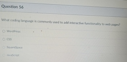 Question 5 6 What coding language is commonly