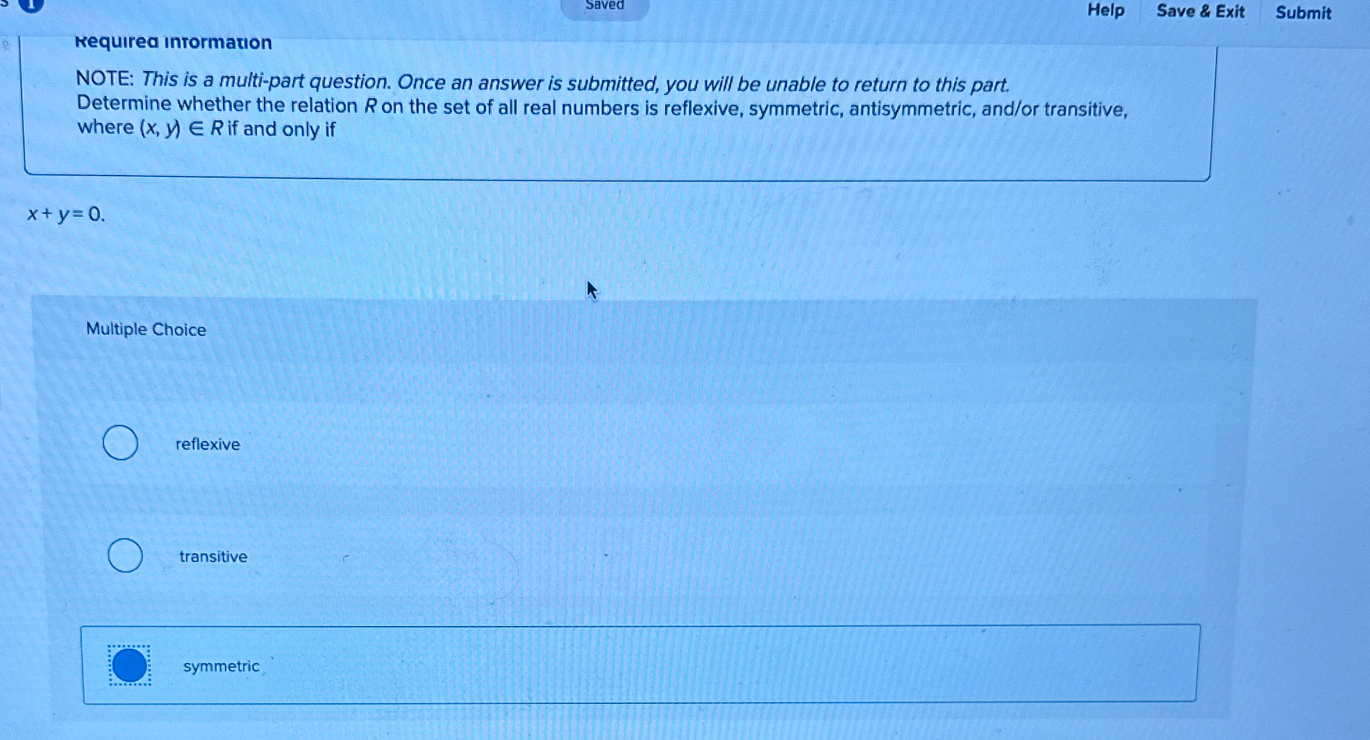 Saved Help Save & Exit Submit Kequirea