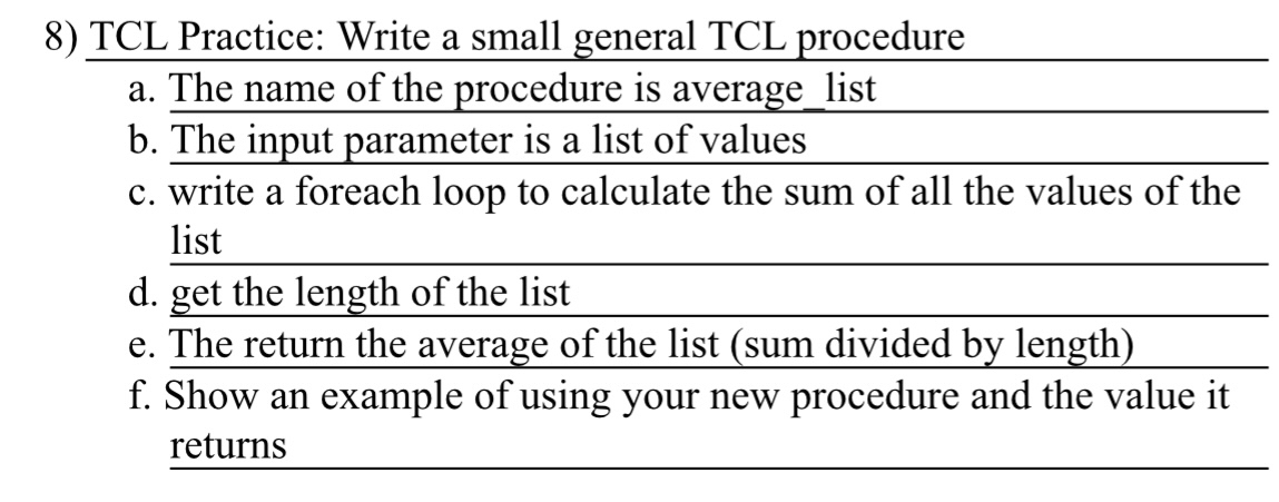 TCL Practice: Write a small general TCL procedure