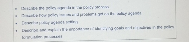 Describe the policy agenda in the policy process