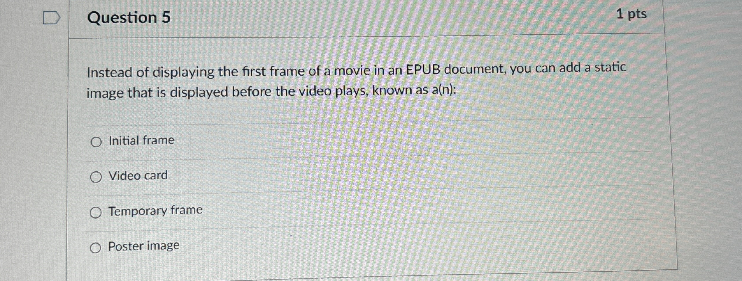 Question 5 1 p t s Instead of displaying the