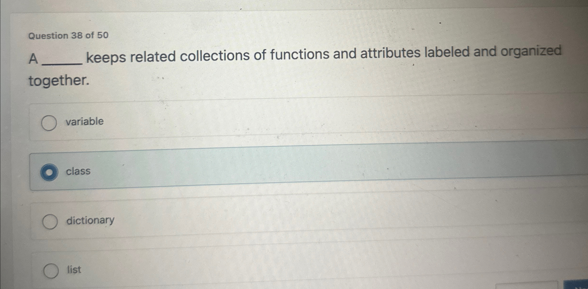 Question 3 8 of 5 0 A keeps related collections