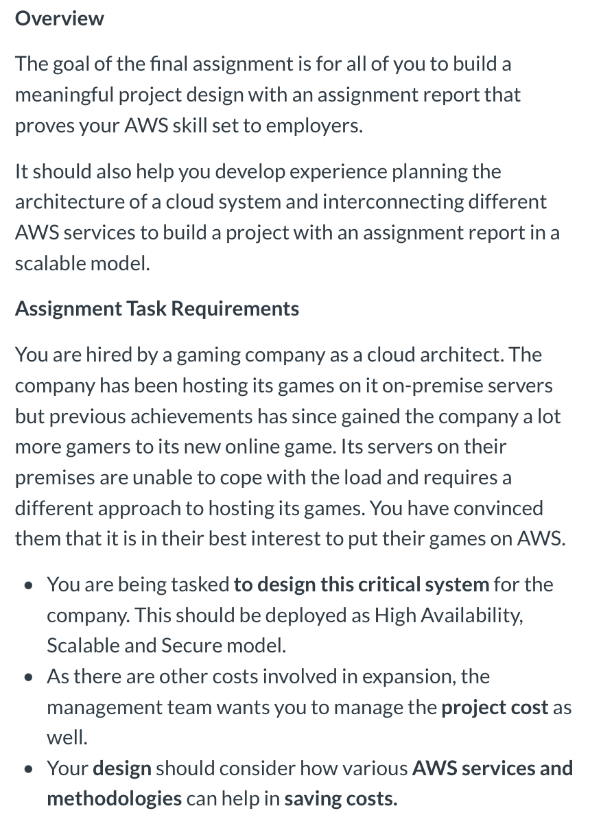 Overview The goal of the final assignment is for