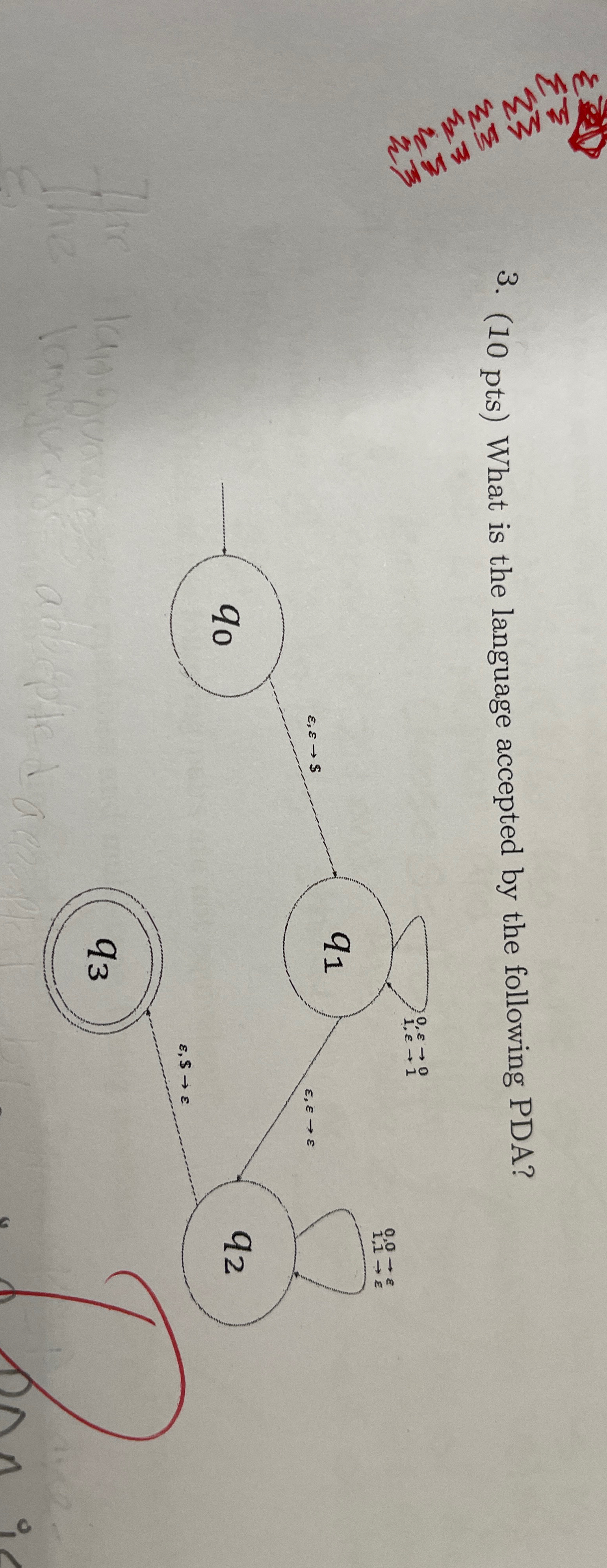 ( 1 0 pts ) What is the language accepted by the