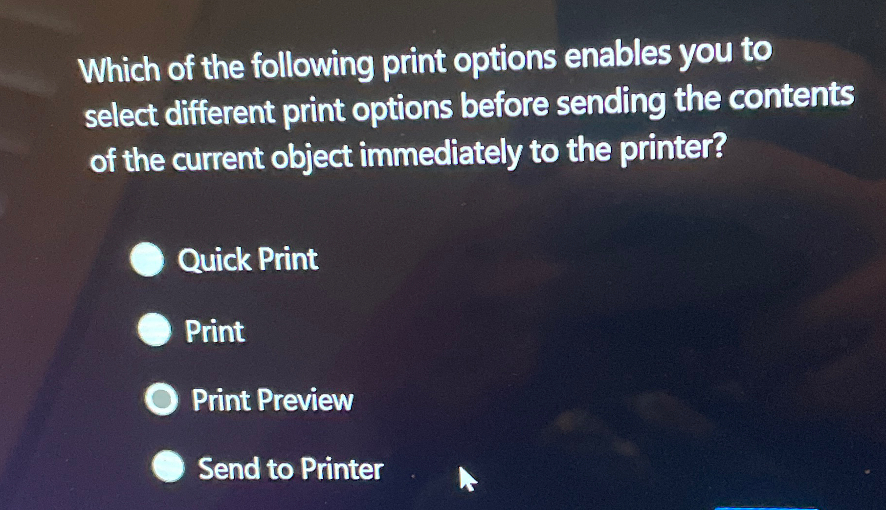 Which of the following print options enables you