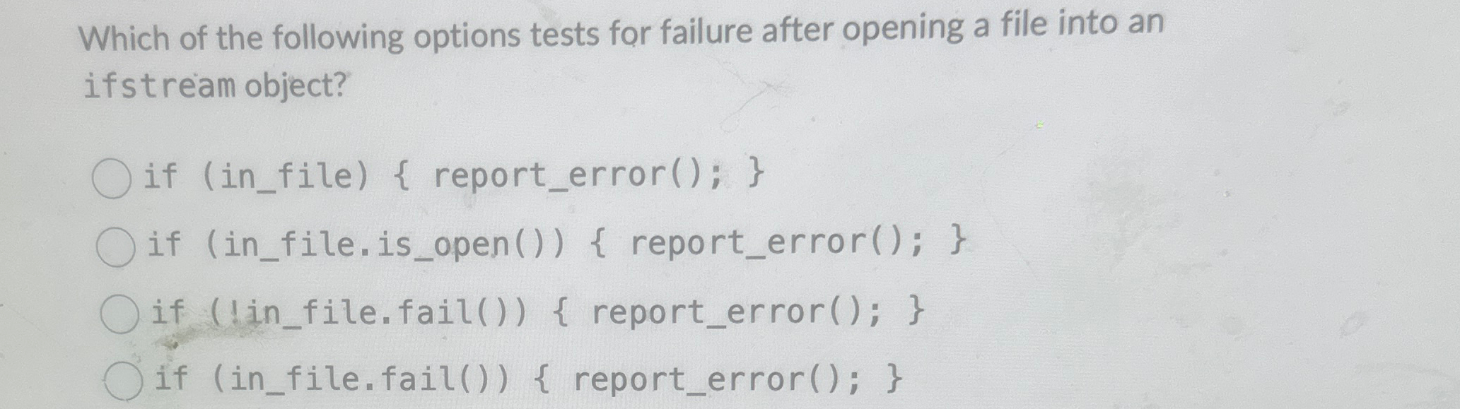 Which of the following options tests for failure
