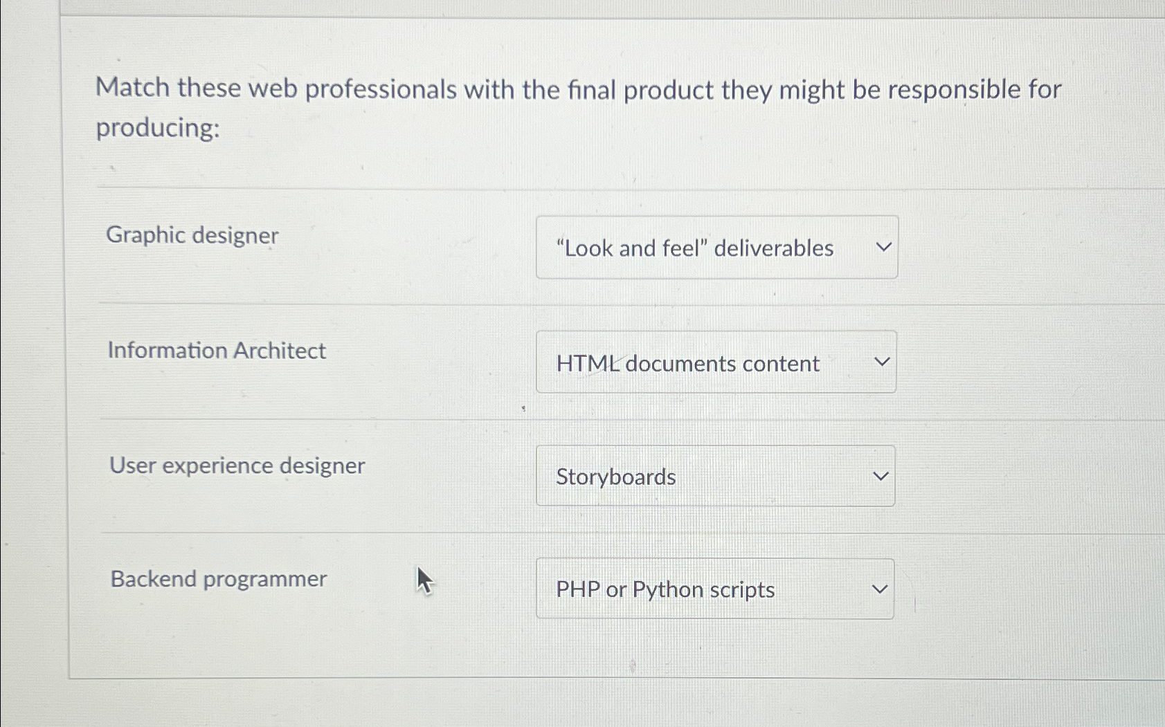 Match these web professionals with the final