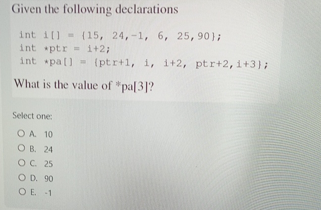 Given the following declarationsWhat is the value