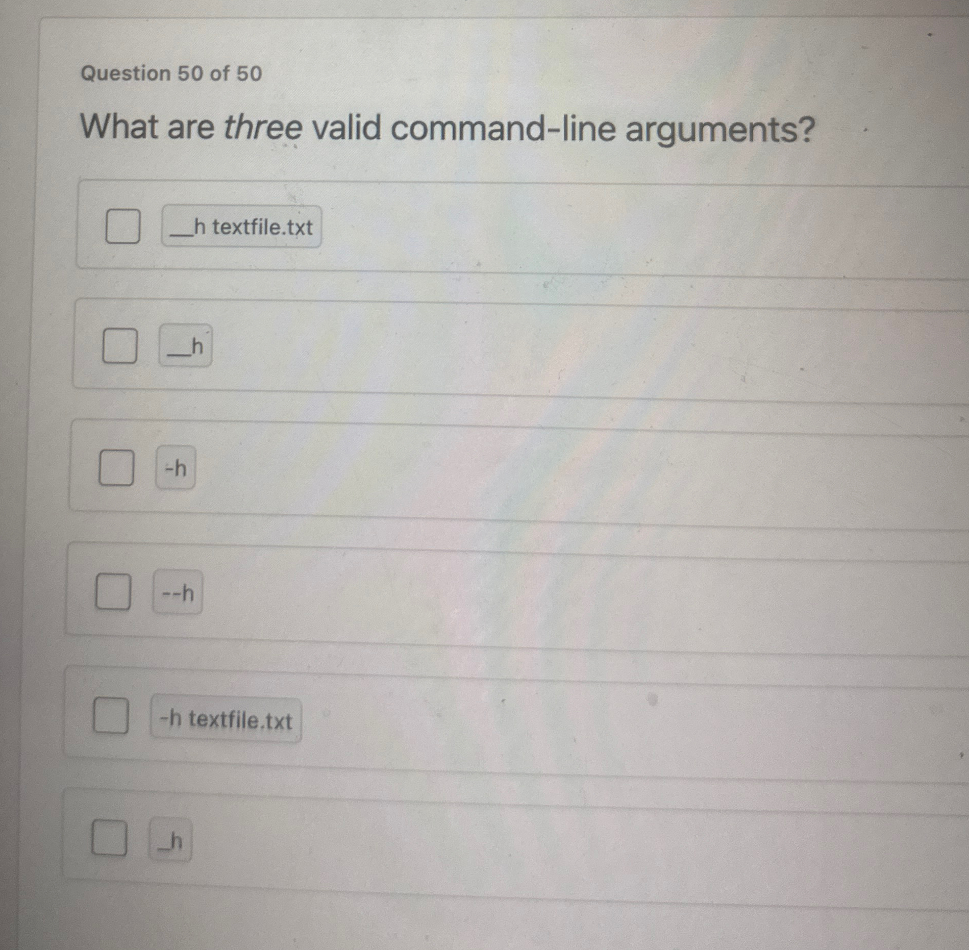 Question 5 0 of 5 0 What are three valid command