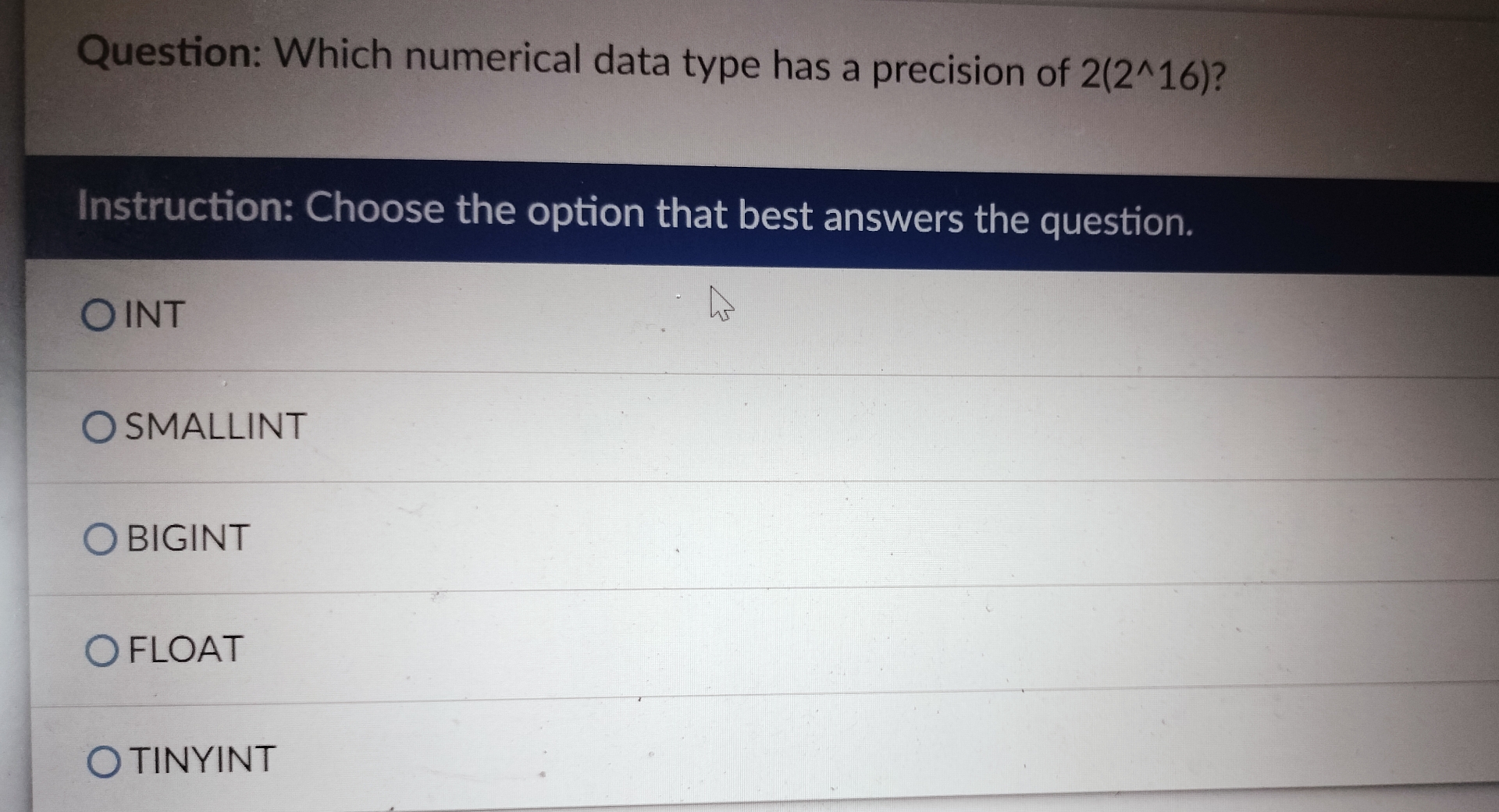 Question: Which numerical data type has a