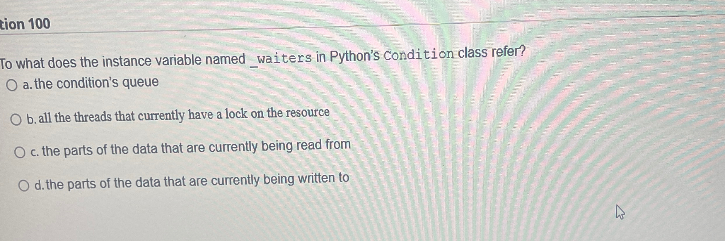 tion 1 0 0 To what does the instance variable