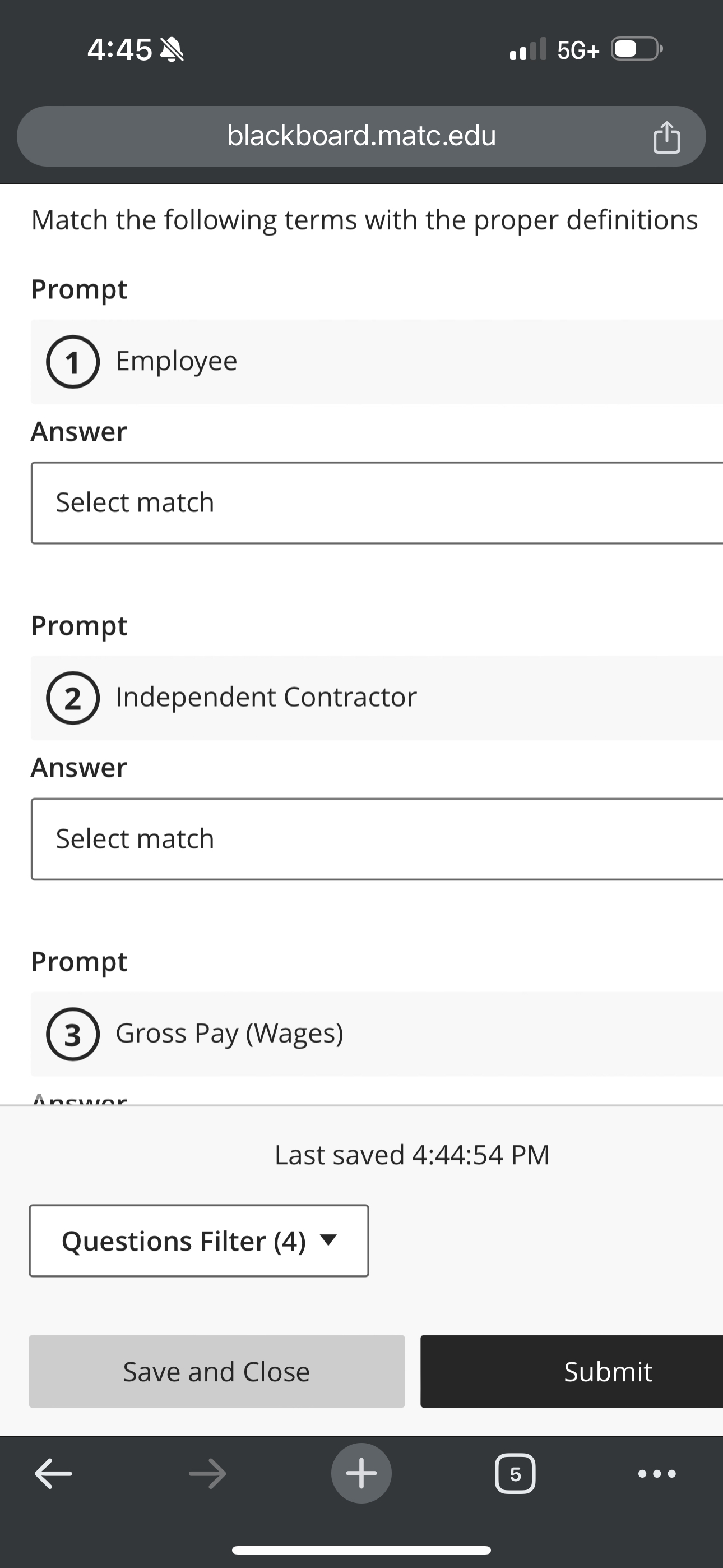 Whats a 4 : 4 5 5 G + blackboard.matc.edu Match