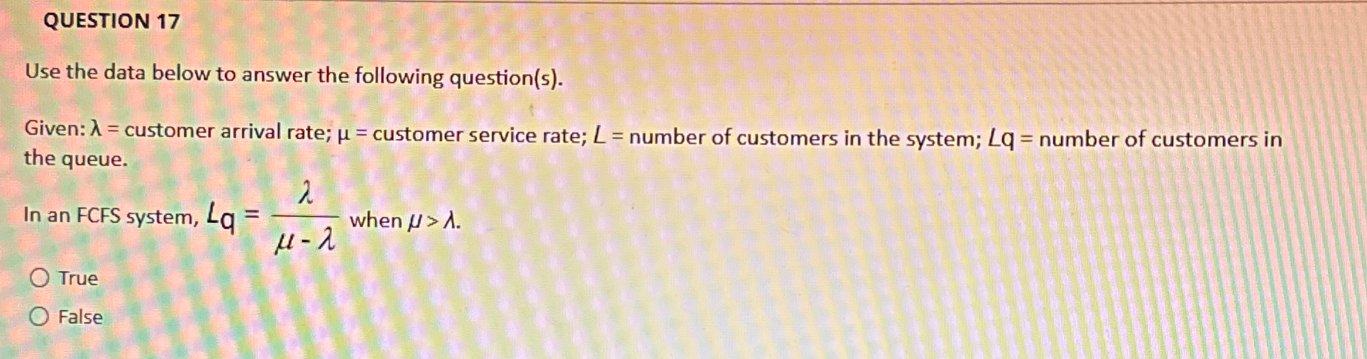 QUESTION 1 7 Use the data below to answer the